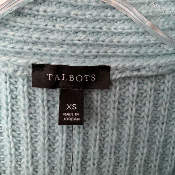 Talbots Size XS Cable Knit Sweater Light Blue Ribbed Pullover Wool Blend NEW! B7 - Picture 4 of 6